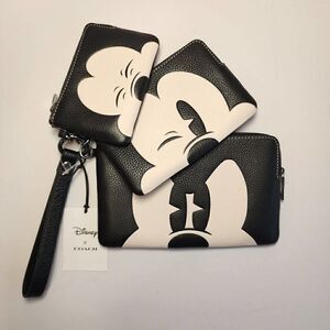 NWT Coach CN042 Disney X Coach Corner Zip Trio With Mickey Mouse Faces B…